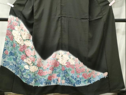平和屋着物■豪華黒留袖　刺繍　草花文　暈し染め　金銀彩　正絹　逸品　CABC7680ou