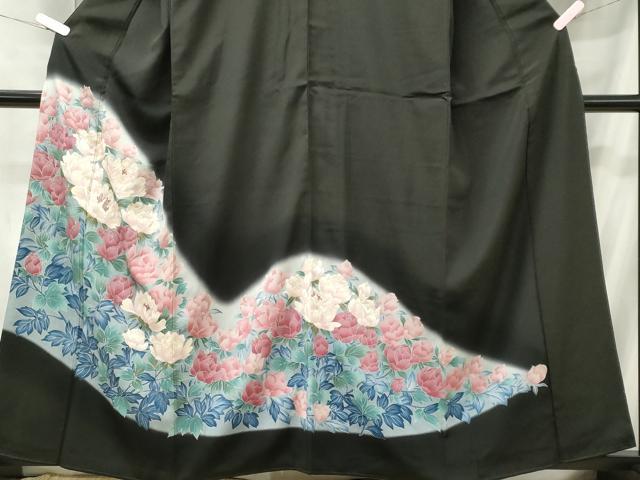 平和屋着物■豪華黒留袖　刺繍　草花文　暈し染め　金銀彩　正絹　逸品　CABC7680ou