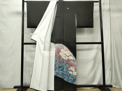平和屋着物■豪華黒留袖　刺繍　草花文　暈し染め　金銀彩　正絹　逸品　CABC7680ou