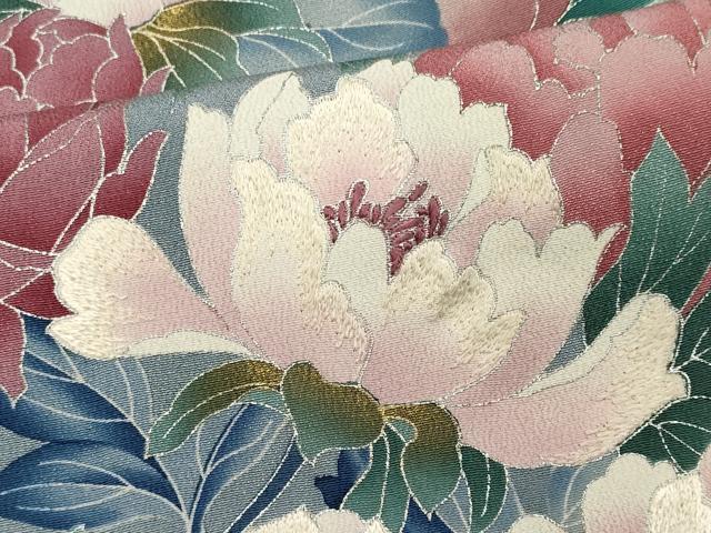 平和屋着物■豪華黒留袖　刺繍　草花文　暈し染め　金銀彩　正絹　逸品　CABC7680ou