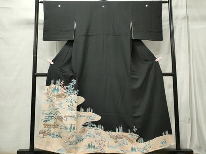 平和屋着物■豪華黒留袖　風景文　正絹　逸品　CABC7681ou