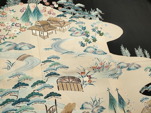 平和屋着物■豪華黒留袖　風景文　正絹　逸品　CABC7681ou