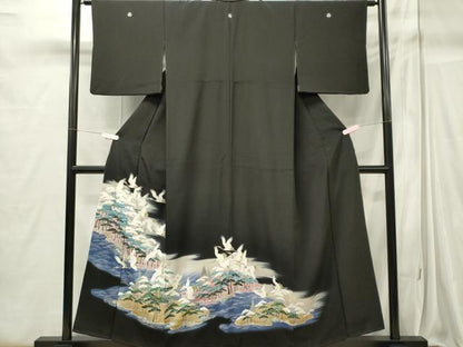 平和屋着物■豪華黒留袖　飛鶴風景文　金彩　正絹　逸品　CABC7682ou