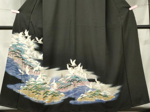 平和屋着物■豪華黒留袖　飛鶴風景文　金彩　正絹　逸品　CABC7682ou
