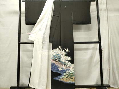 平和屋着物■豪華黒留袖　飛鶴風景文　金彩　正絹　逸品　CABC7682ou
