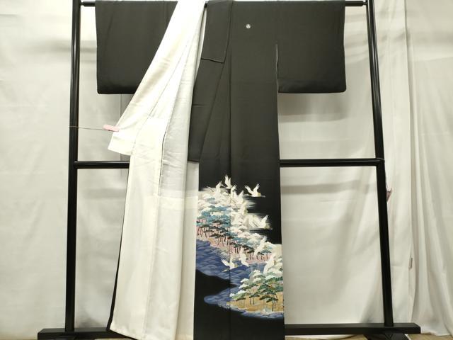 平和屋着物■豪華黒留袖　飛鶴風景文　金彩　正絹　逸品　CABC7682ou