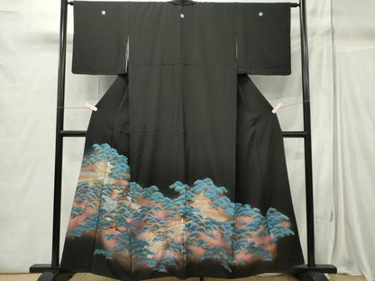 平和屋着物■豪華黒留袖　泰常　地紙花鳥文　暈し染め　金彩　正絹　逸品　CABC7683ou