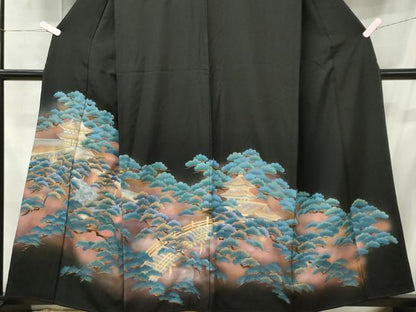 平和屋着物■豪華黒留袖　泰常　地紙花鳥文　暈し染め　金彩　正絹　逸品　CABC7683ou