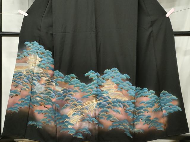 平和屋着物■豪華黒留袖　泰常　地紙花鳥文　暈し染め　金彩　正絹　逸品　CABC7683ou