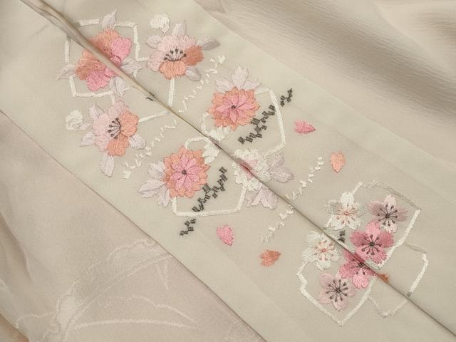 平和屋着物■長襦袢 袷 雪芝地紋 半衿刺繍 正絹 逸品 CABC7698ou