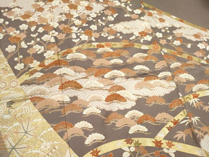 平和屋着物■豪華色留袖　駒刺繍　飛鶴吉祥枝花文　正絹　逸品　CABC7718ou