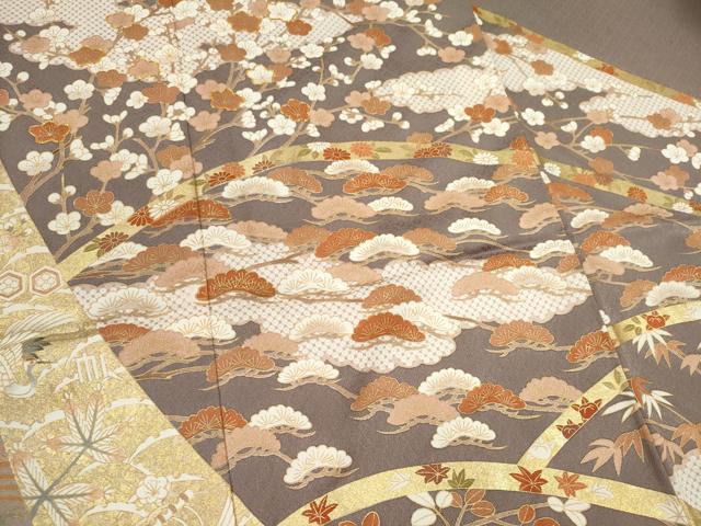 平和屋着物■豪華色留袖　駒刺繍　飛鶴吉祥枝花文　正絹　逸品　CABC7718ou