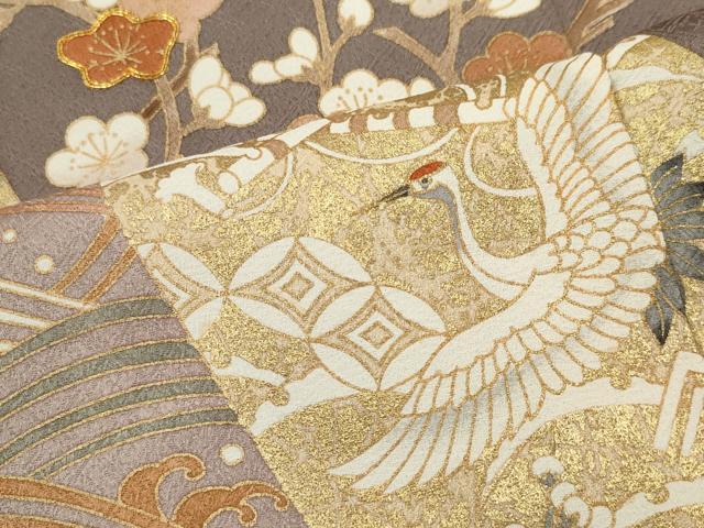 平和屋着物■豪華色留袖　駒刺繍　飛鶴吉祥枝花文　正絹　逸品　CABC7718ou