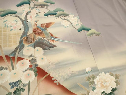 平和屋着物■訪問着　尾長鳥花末文　暈し染め　正絹　逸品　CABC7722ou
