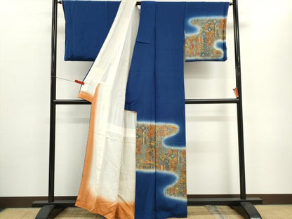 平和屋着物■訪問着　更紗吉祥花文　暈し染め　鬼しぼ縮緬　正絹　逸品　CABC7726ou