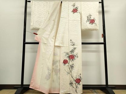 平和屋着物■訪問着　手描き　絞り　枝椿　暈し染め　正絹　逸品　CABC7728ou
