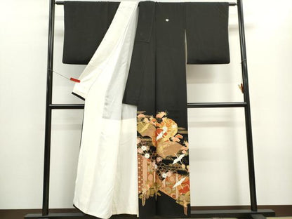 平和屋着物■豪華黒留袖 駒刺繍 飛鶴吉祥花文 金彩 正絹 逸品 CABC7729ou