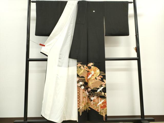 平和屋着物■豪華黒留袖 駒刺繍 飛鶴吉祥花文 金彩 正絹 逸品 CABC7729ou
