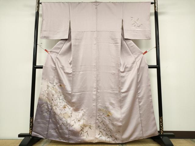 平和屋着物■訪問着　刺繍　扇面笹竹文　暈し染め　金彩　正絹　逸品　CABC7763ou