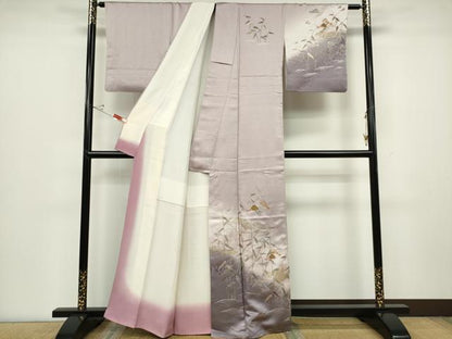 平和屋着物■訪問着　刺繍　扇面笹竹文　暈し染め　金彩　正絹　逸品　CABC7763ou