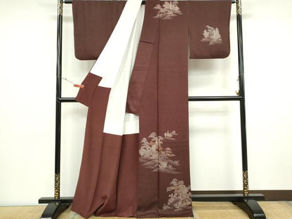 平和屋着物■訪問着　刺繍　風景松文　正絹　逸品　CABC7771ou