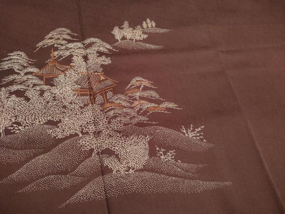 平和屋着物■訪問着　刺繍　風景松文　正絹　逸品　CABC7771ou