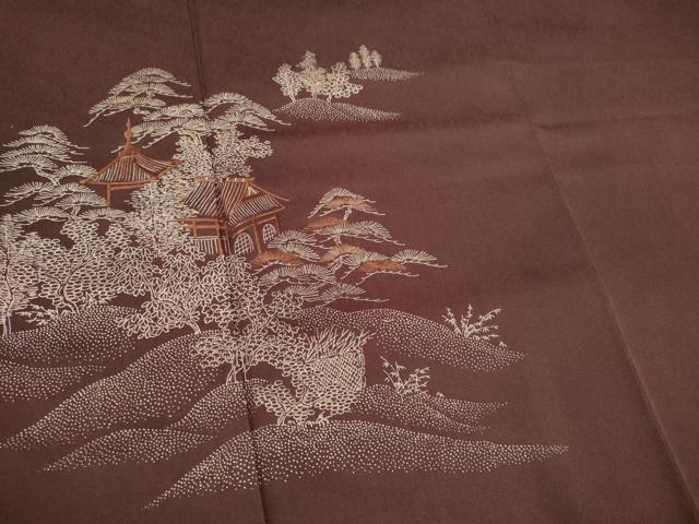 平和屋着物■訪問着　刺繍　風景松文　正絹　逸品　CABC7771ou