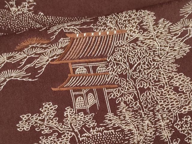 平和屋着物■訪問着　刺繍　風景松文　正絹　逸品　CABC7771ou