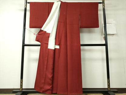 平和屋着物■上質な色無地　草花地紋　弁柄色　正絹　逸品　CABC7784ou
