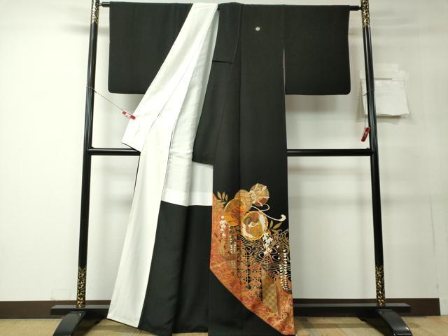 平和屋着物■豪華黒留袖 駒刺繍 鼓飛鶴吉祥文 金彩 正絹 逸品 CABC7785ou