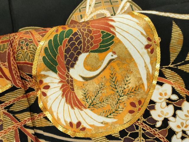 平和屋着物■豪華黒留袖 駒刺繍 鼓飛鶴吉祥文 金彩 正絹 逸品 CABC7785ou