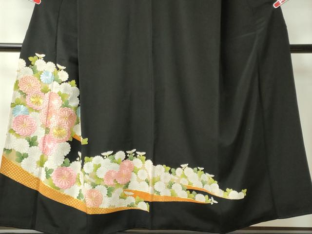 平和屋着物■豪華黒留袖　駒刺繍　草花文　金彩　正絹　逸品　CABC7787ou