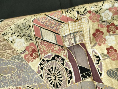 平和屋着物■豪華黒留袖 駒刺繍 地紙御所車花文 金彩 正絹 逸品 CABC7788ou