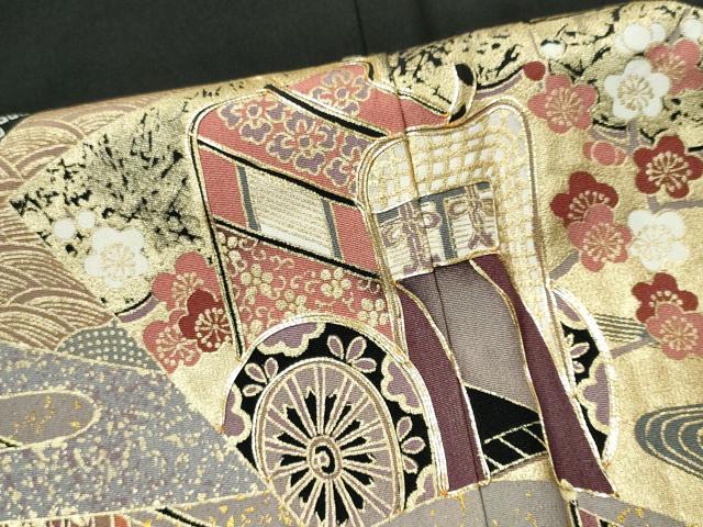 平和屋着物■豪華黒留袖 駒刺繍 地紙御所車花文 金彩 正絹 逸品 CABC7788ou
