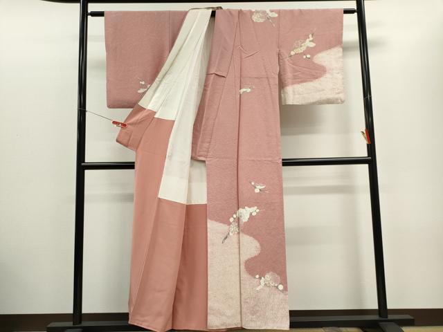 平和屋着物■訪問着　手描き　絞り　枝花文　金彩　正絹　逸品　CABC7827ou