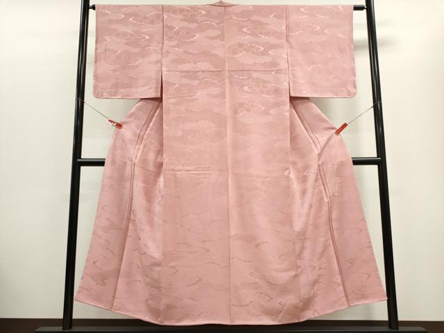 平和屋着物■上質な色無地　雲取り吉祥地紋　珊瑚色　正絹　逸品　未使用　CABC7831ou