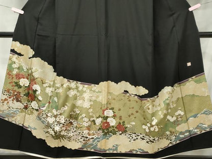 平和屋着物■豪華黒留袖　作家物　花鳥文　金銀彩　正絹　逸品　CABC7837ou