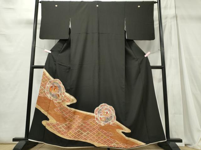 平和屋着物■豪華黒留袖　駒刺繍　鏡裏鳳凰花文　金彩　正絹　逸品　CABC7838ou