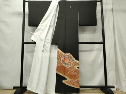 平和屋着物■豪華黒留袖　駒刺繍　鏡裏鳳凰花文　金彩　正絹　逸品　CABC7838ou