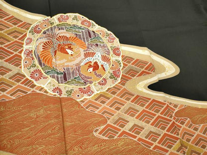平和屋着物■豪華黒留袖　駒刺繍　鏡裏鳳凰花文　金彩　正絹　逸品　CABC7838ou