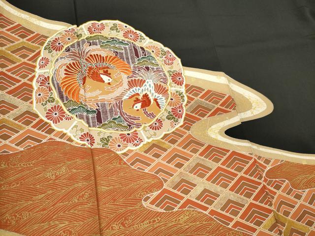 平和屋着物■豪華黒留袖　駒刺繍　鏡裏鳳凰花文　金彩　正絹　逸品　CABC7838ou