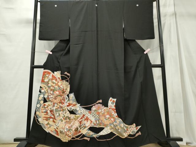 平和屋着物■豪華黒留袖　雪輪飛鶴花文　金彩　正絹　逸品　CABC7842ou