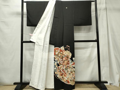 平和屋着物■豪華黒留袖　雪輪飛鶴花文　金彩　正絹　逸品　CABC7842ou