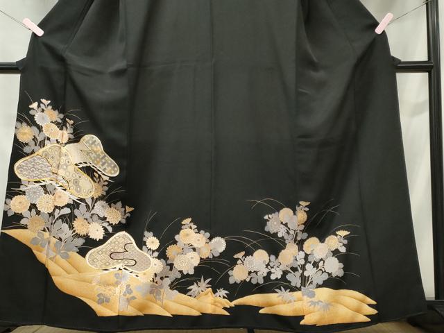 平和屋着物■豪華黒留袖　駒刺繍　吉祥草花文　金彩　正絹　逸品　CABC7844ou