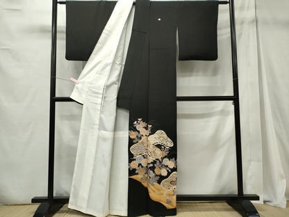 平和屋着物■豪華黒留袖　駒刺繍　吉祥草花文　金彩　正絹　逸品　CABC7844ou