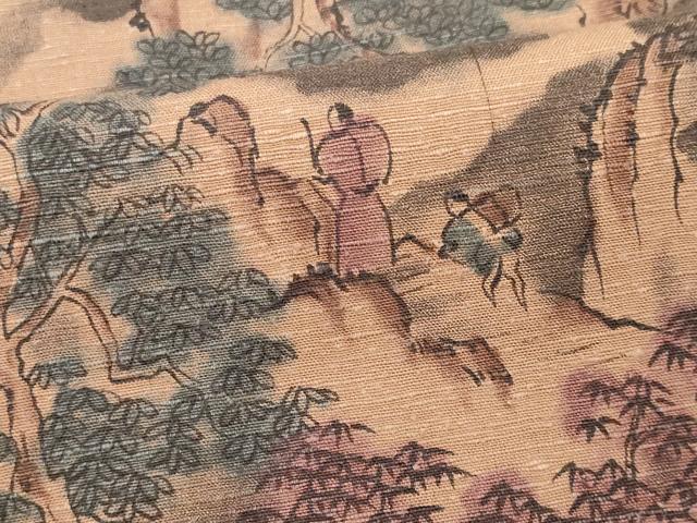 平和屋着物■上質な紬　人物風景文　暈し染め　正絹　逸品　未使用　CABC7852ou