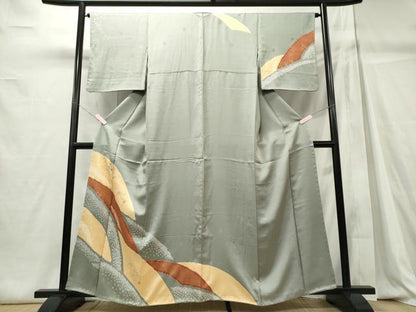 平和屋着物■訪問着　刺繍　絞り　花唐草文　金彩　正絹　逸品　CABC7865ou