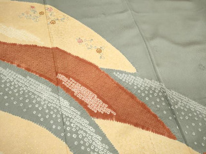 平和屋着物■訪問着　刺繍　絞り　花唐草文　金彩　正絹　逸品　CABC7865ou