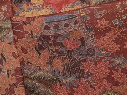 平和屋着物■上質な小紋　陶器花鳥文　金彩　鬼しぼ縮緬　正絹　逸品　CABC7875ou