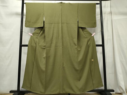 平和屋着物■上質な色無地 黄海松茶色 正絹 逸品 CABC7893ou